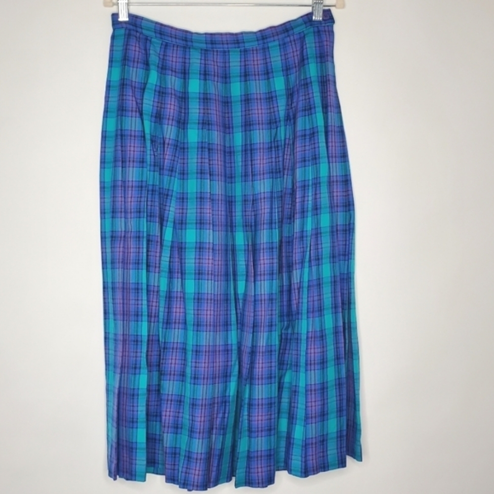 Pendleton Plaid Midi Skirt Pleated Size 12 Vintage Side Zip Classic Office
